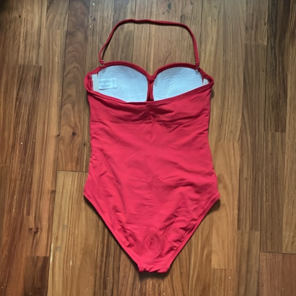 Liz Claiborne red twist Bandeau strapless sweetheart one piece retro swim suit - Picture 3 of 4